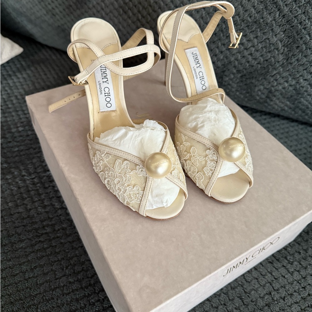 Jimmy Choo Sacora 85 Cream Lace Women's Heels